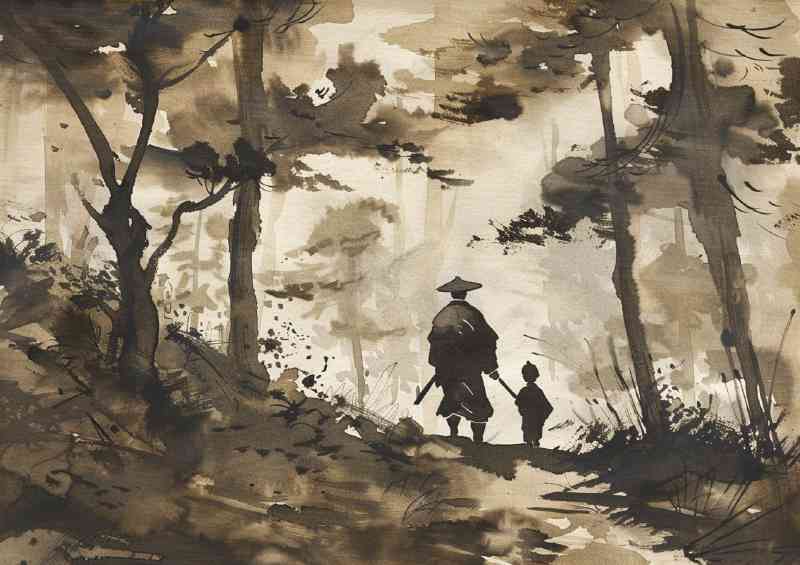 samurai and son in the forest | Di-Bond