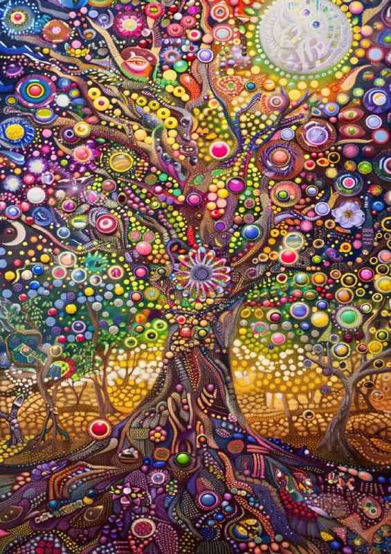 A tree of life with many multicolored glass beads | Canvas