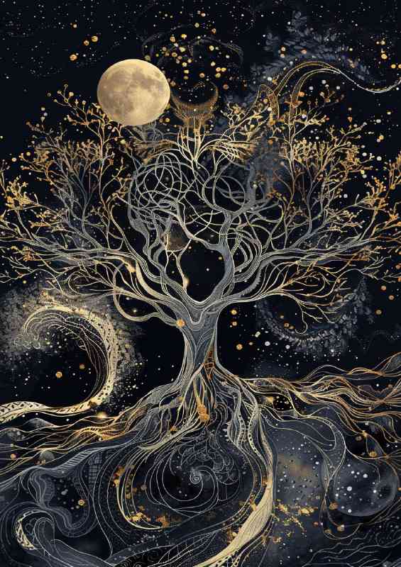 Beautiful tree of life with many branches moon | Canvas