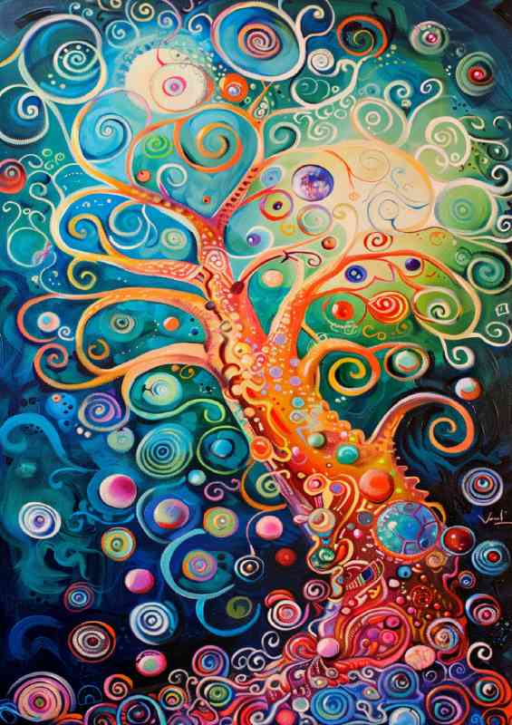 Tree of life with colorful bubbles and swirls details | Poster