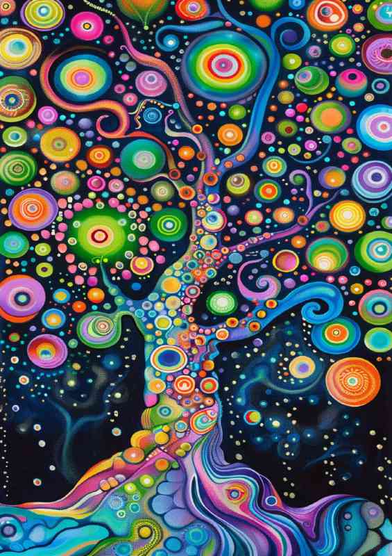 Tree of life with colorful bubbles growing from its branches | Canvas