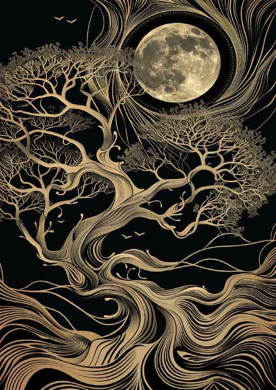 Tree of life with many branches moon | Di-Bond