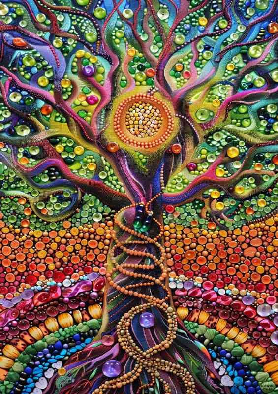 Tree of life with many multicolored glass beads | Metal Poster