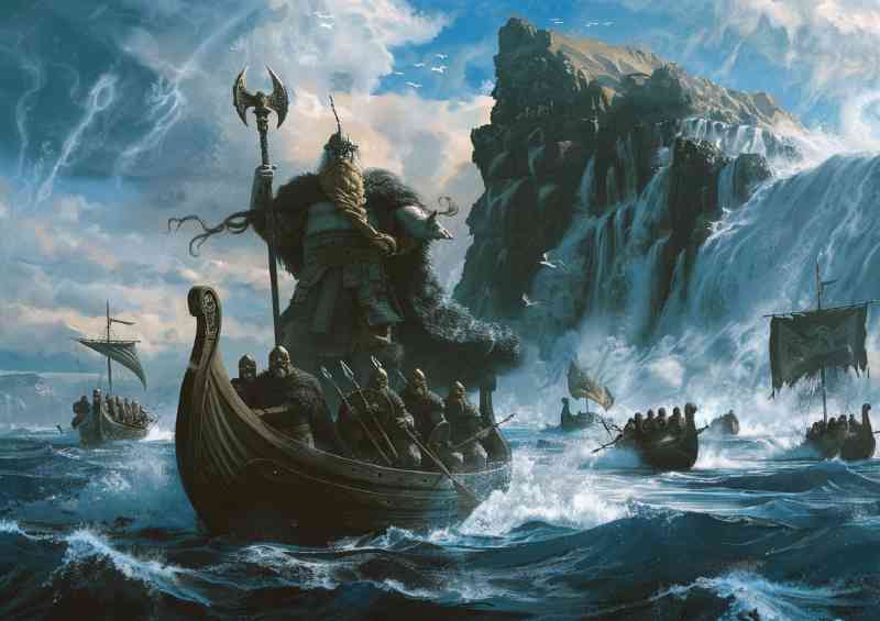 Odin god stands on top of many Vikings | Di-Bond
