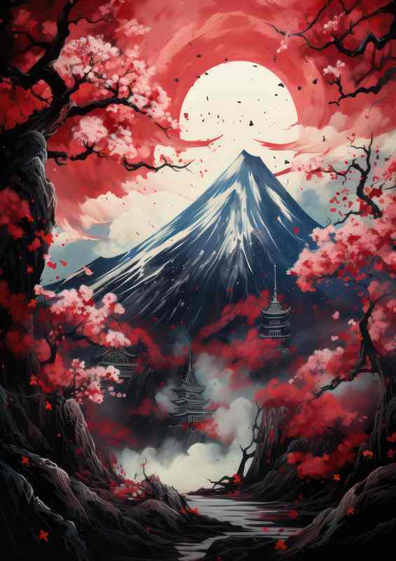 The Serene Beauty of Japan Mountains Waters and Blossoms | Canvas
