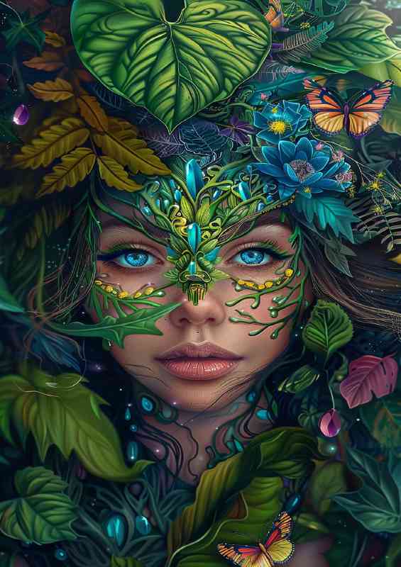 Beautiful girl with intricate green and yellow face | Canvas