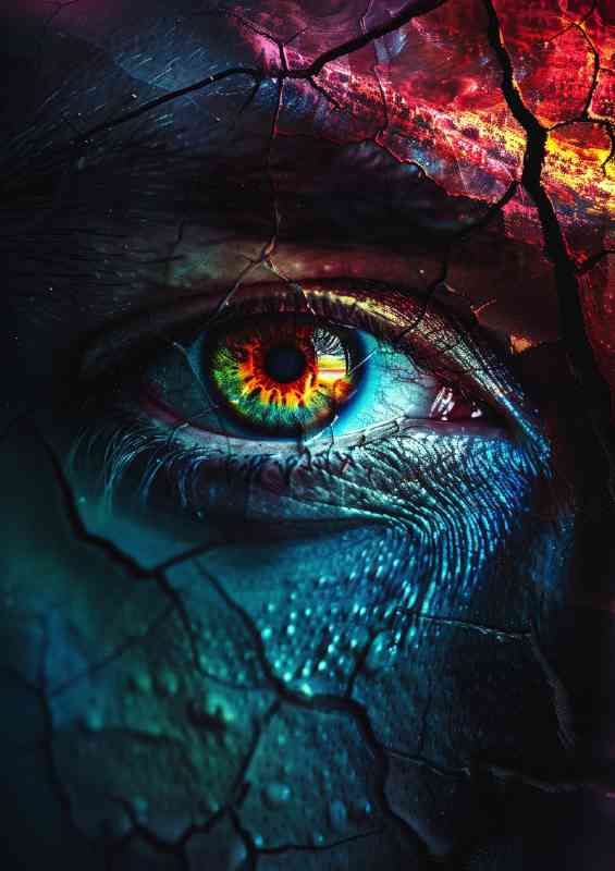 Cracked colourful face glowing eye | Poster