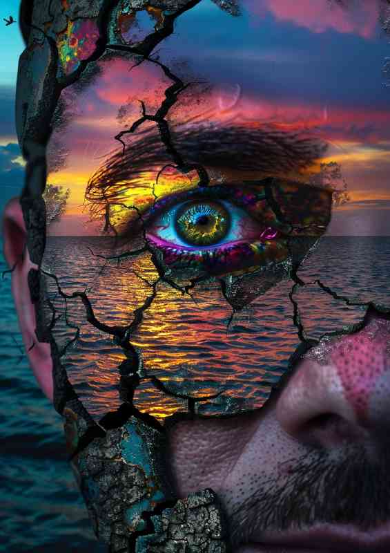 Cracked face ocean behind | Canvas
