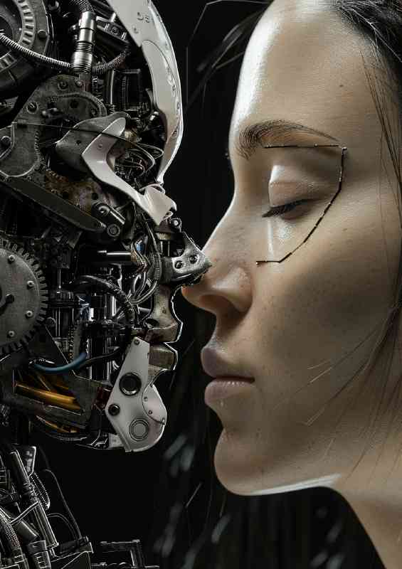 Lady and the mechanical robot faces | Canvas