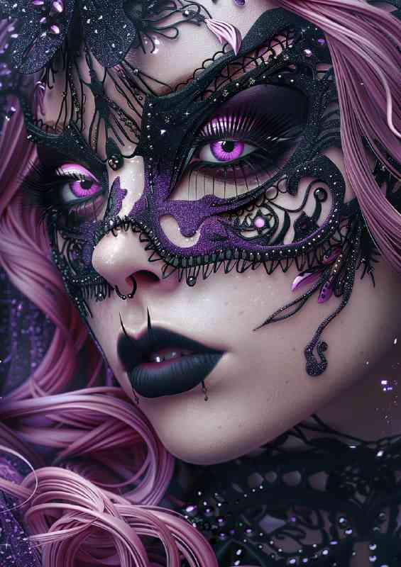 Lady in black and purple mask | Metal Poster