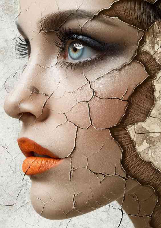 Red lips womans face cracked | Canvas