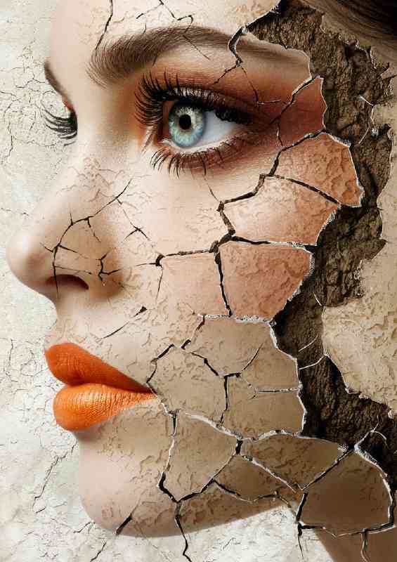 The cracked face with red lipstick | Canvas