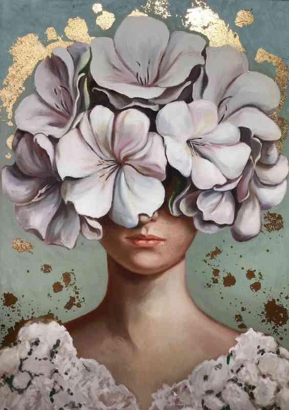 Woman with the arranged flowers in her hair | Poster