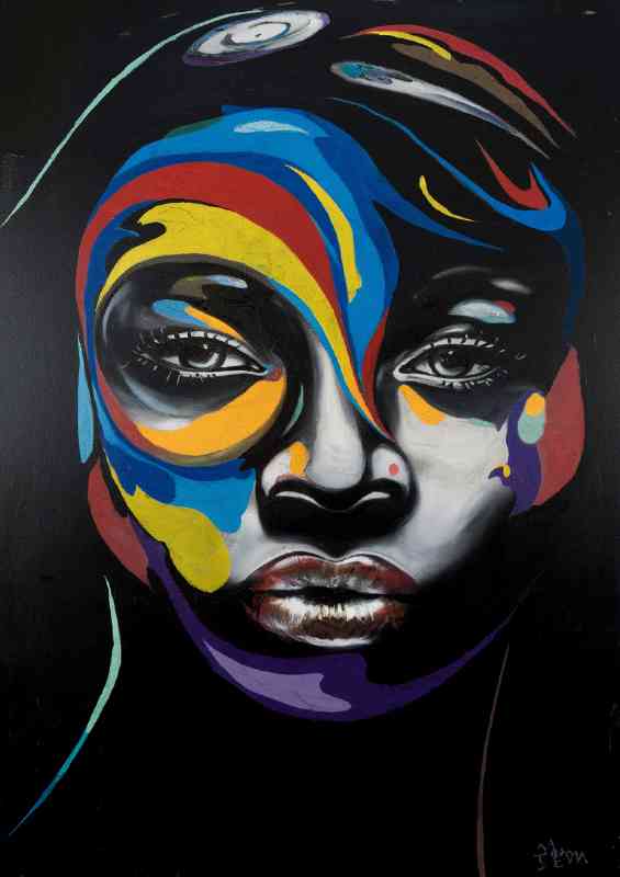 Womans face dark background and colours | Canvas