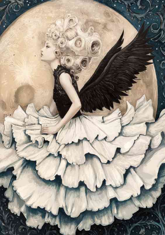Ethereal scene of a female figure with black wings | Di-Bond