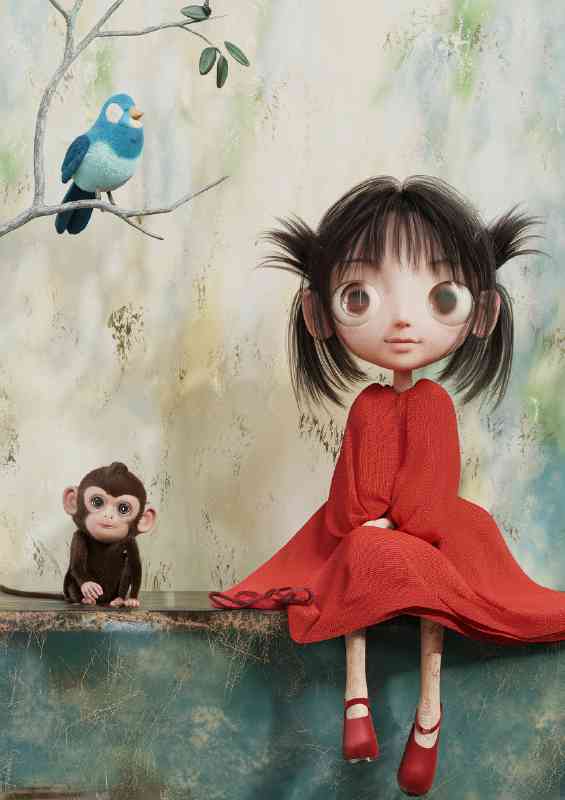 Girl and monkey on the wall | Di-Bond
