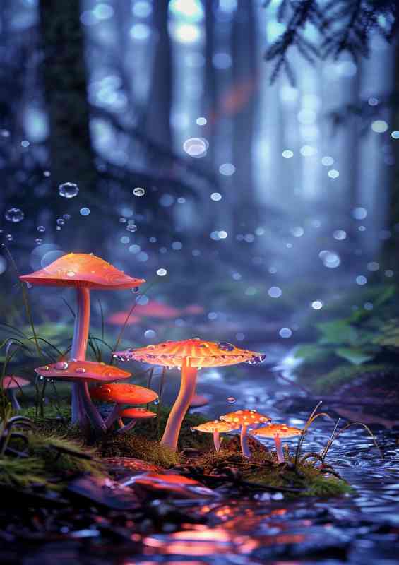 Glowing night mushrooms | Canvas
