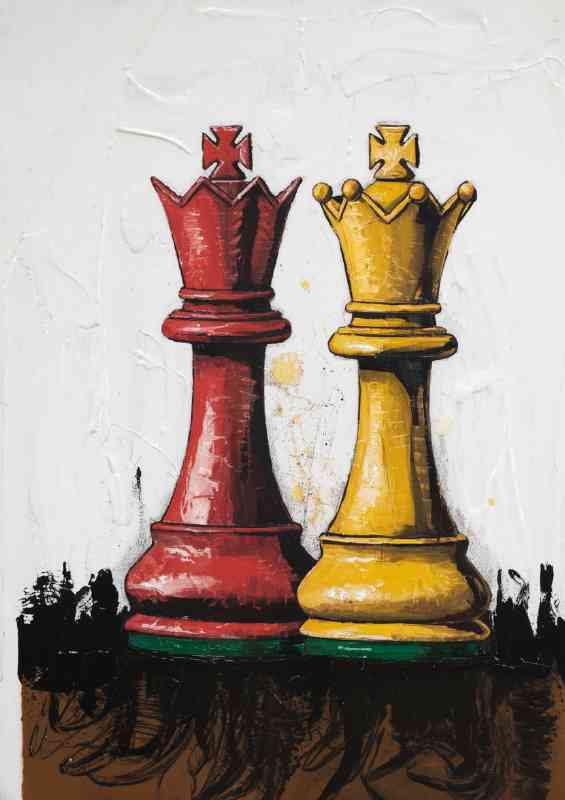Mixed media artwork of two chess pieces standing | Canvas