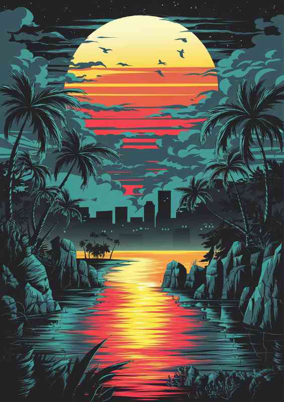 Shimmering river with setting sun reflection | Di-Bond
