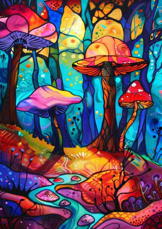 Stained glass magic mushrooms | Canvas