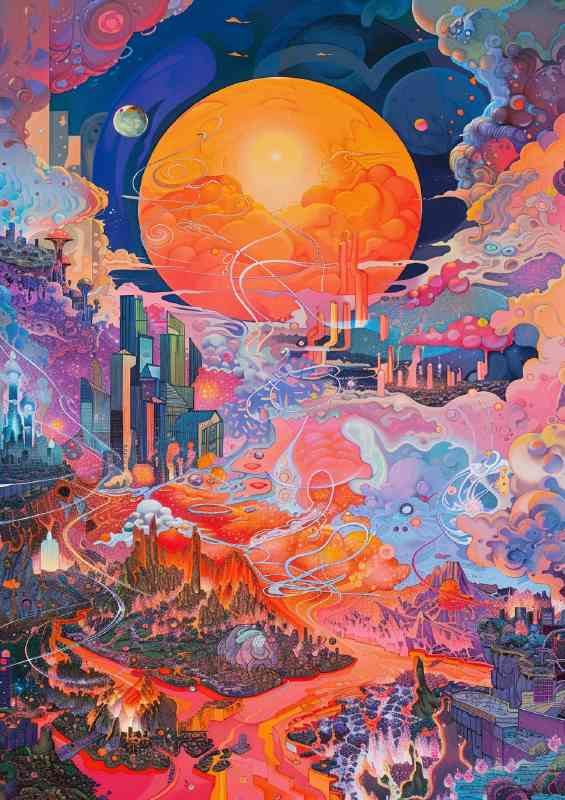 Surreal orange full glowing sun | Di-Bond