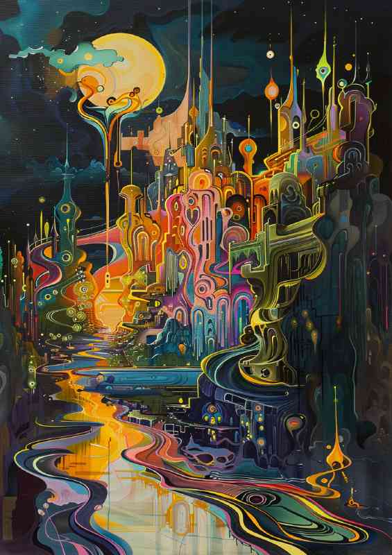 The Earths oil painting flowing river | Di-Bond