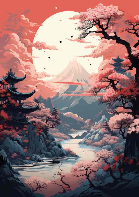 Whispers of Nature Mountains and Cherry Trees in Japan | Di-Bond