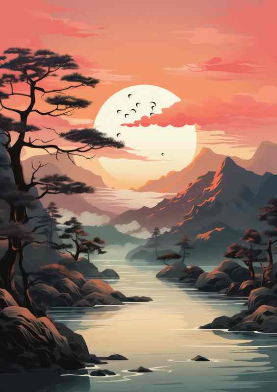WindSwept Mountains and Waters in japan | Poster