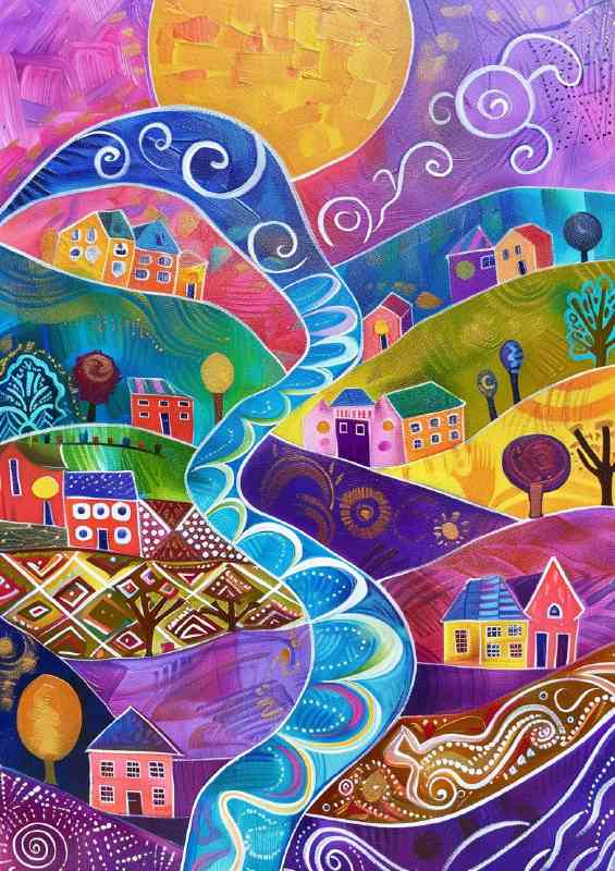 Abstract village quaint | Metal Poster