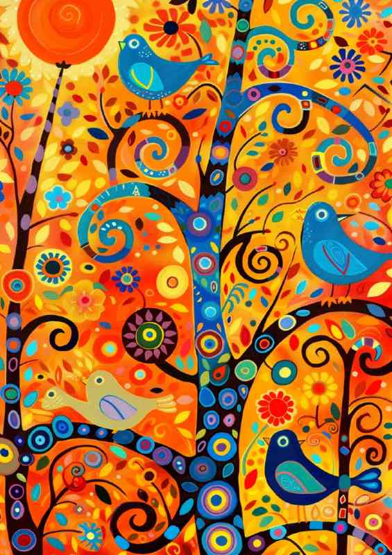 Birds andenchanting swirly trees flowing | Canvas