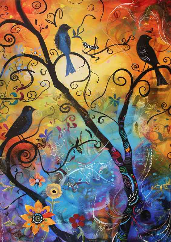 Birds in a tree whimsical | Di-Bond