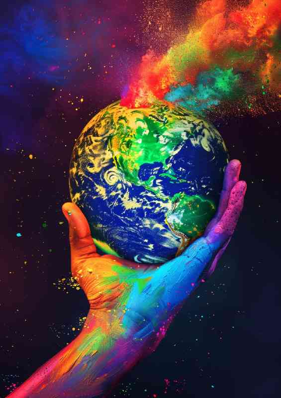 Colourful heand holding the earth | Canvas