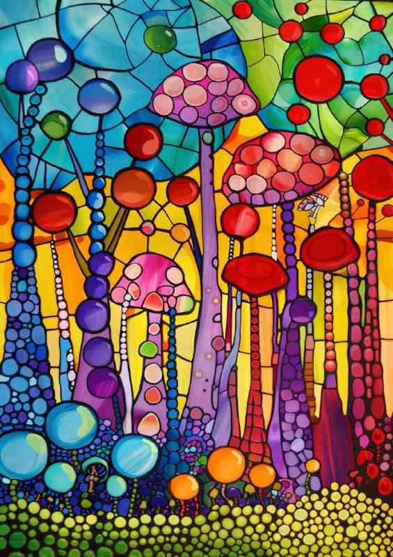 Colourful stained glass style painted trees | Canvas