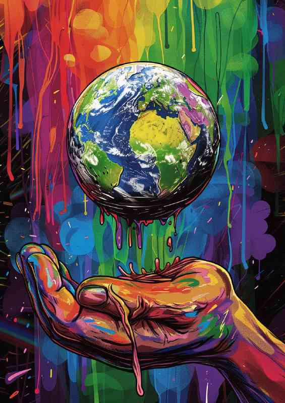 Earth in rainbow colours | Metal Poster