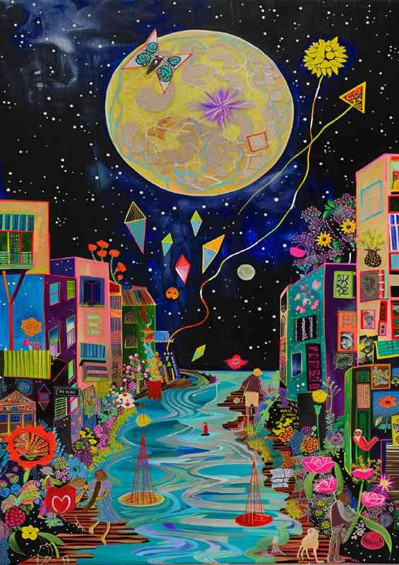 Full moon with river flowing at night | Di-Bond