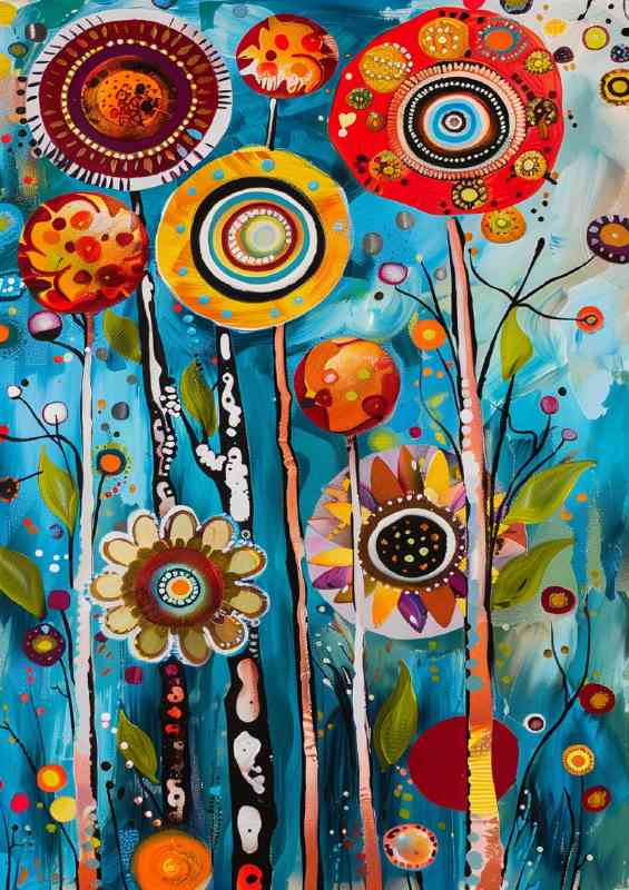 Giant flowers on a circle painted style | Canvas