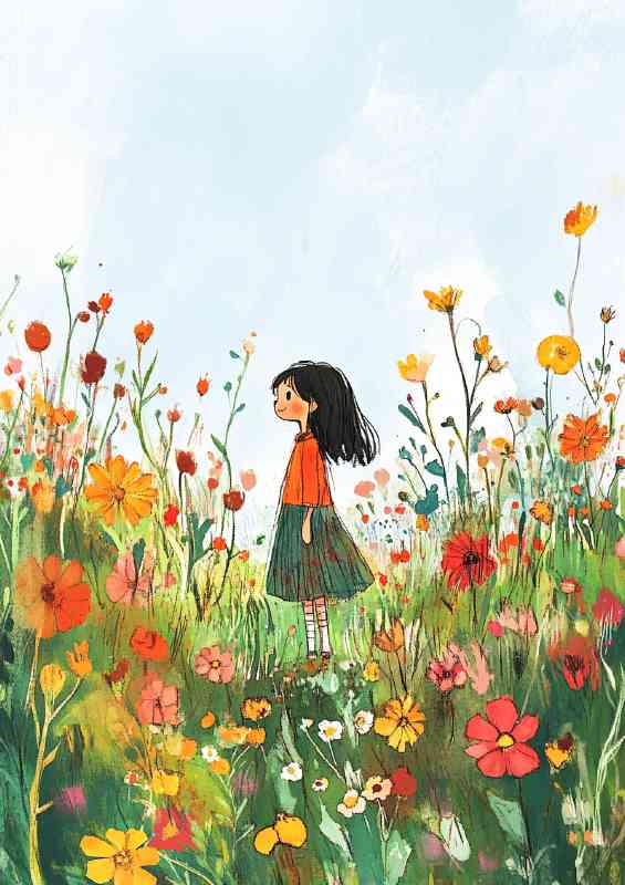 Girl standing the flower garden art | Canvas