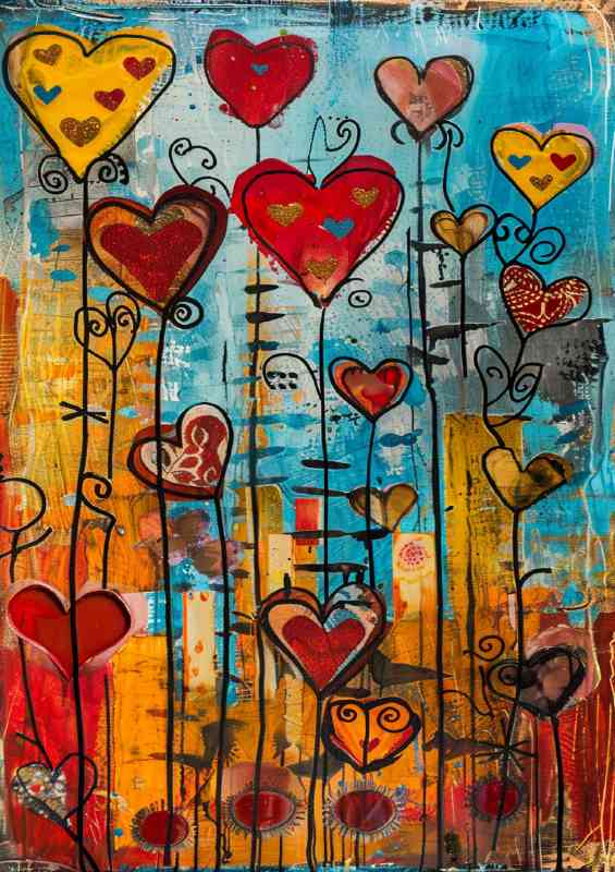 Mixed colours love hearts in love | Poster