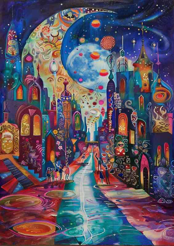 Moon rising in the village street | Di-Bond