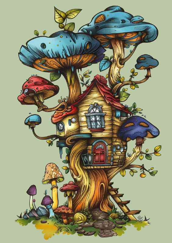 Mushroom forest house | Metal Poster