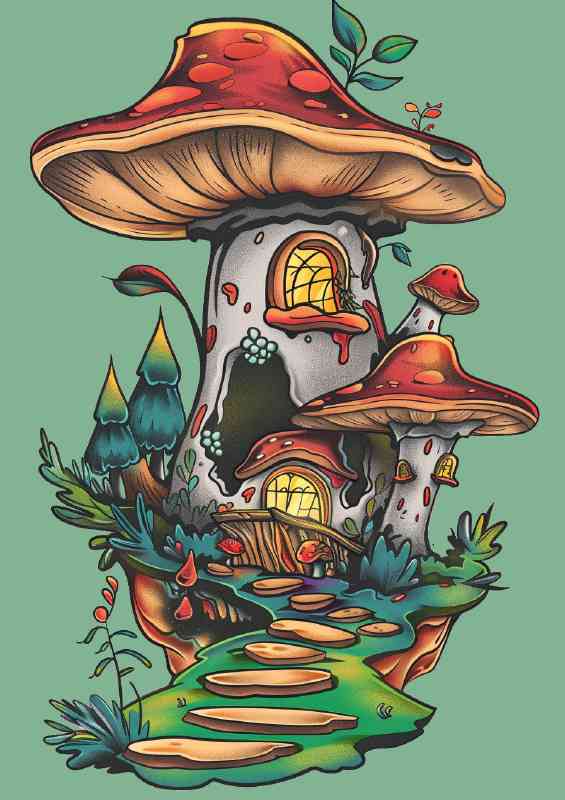 Mushroom forest with stepping stones | Poster