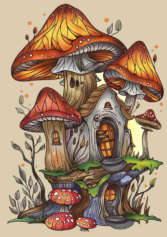 Mushroom house in the woods | Poster