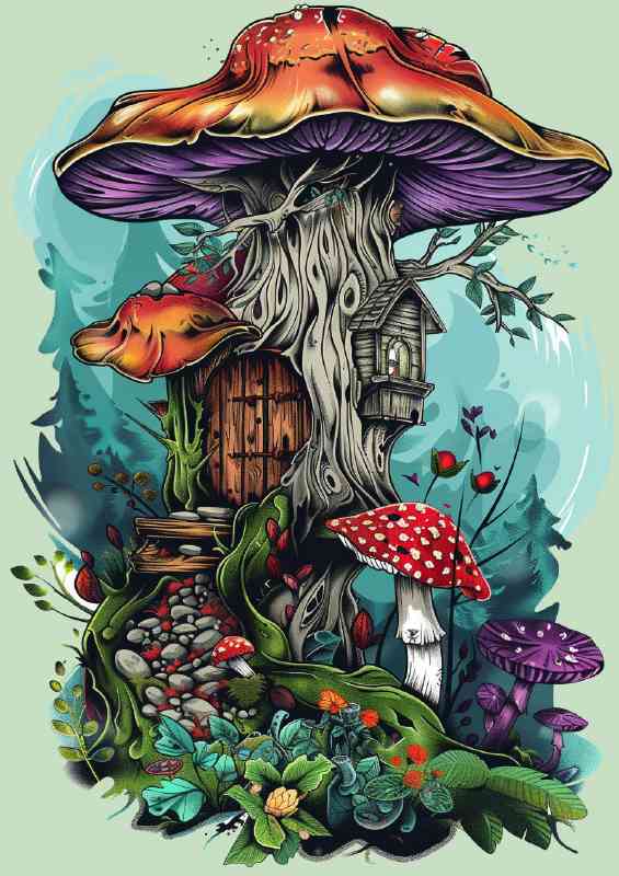 Mushroom house with the big wooden door | Metal Poster