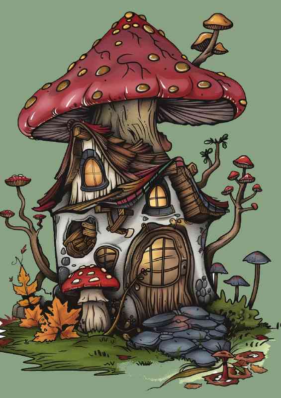 Mushroom house with the lights on | Di-Bond
