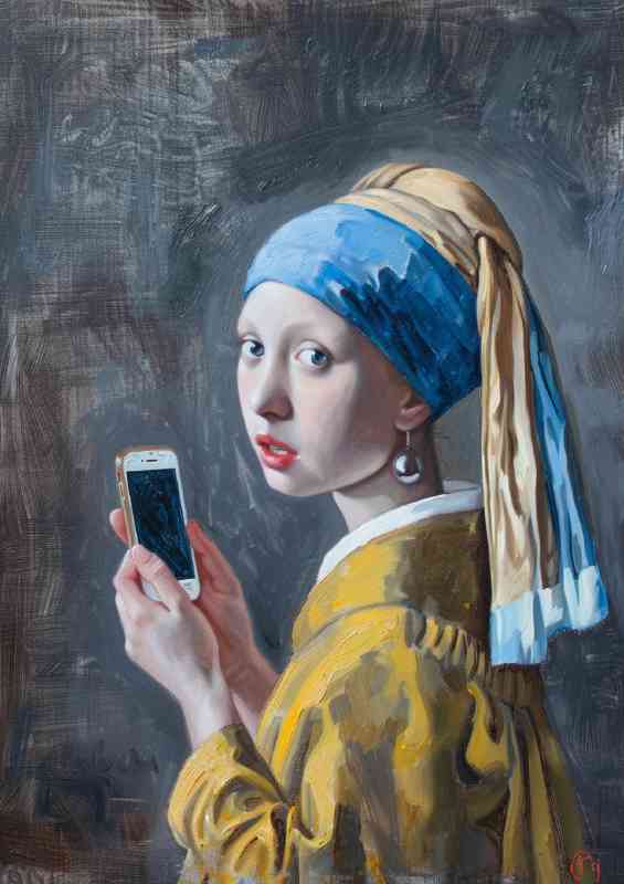Painting girl with the mobile phone | Canvas