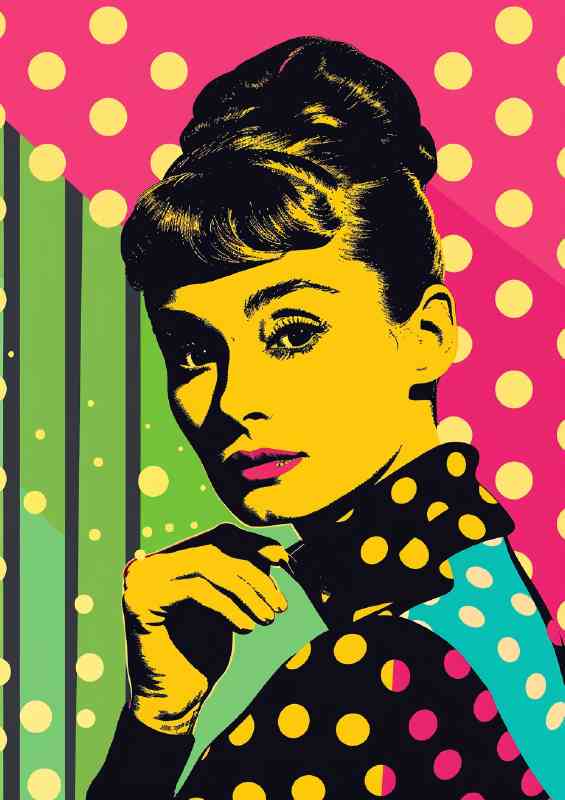Pop art Audrey Hepburn polka dot background | Di-Bond