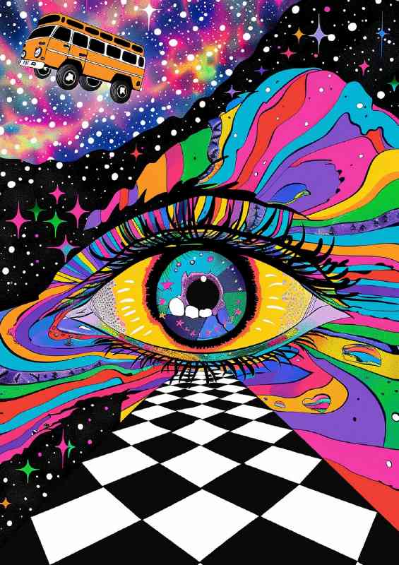 Psychedelic eye black and white checkerboard | Metal Poster