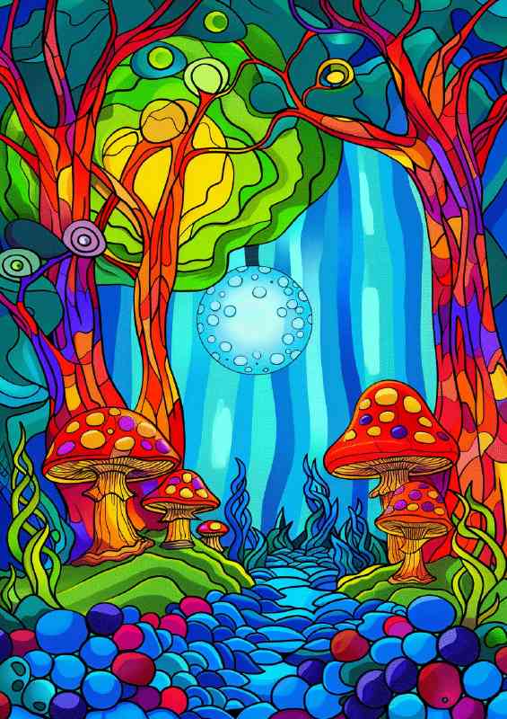 Psychedelic stained glass style trees | Di-Bond