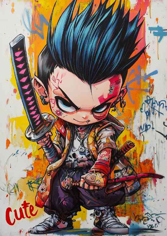 Punk kid with tattos and sword | Poster