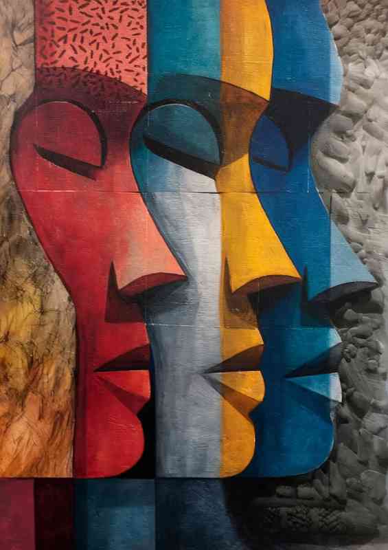 Abstract artwork of multiple faces in profile | Canvas
